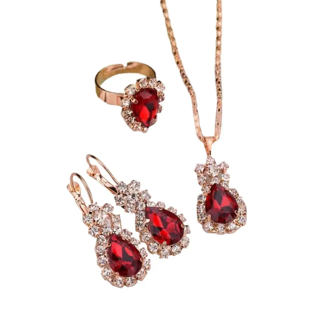 3Pcs/Set Luxury Wedding Jewelry Set  Smooth Alloy Necklace Earrings Ring Set  Shiny Bridal Earrings Necklace Ring Set K's Collection Store