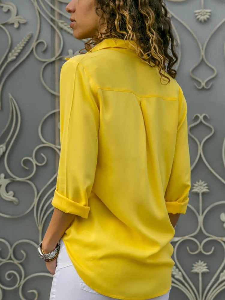 Women Casual Long Sleeve Chiffon Blouse Elegant Lapel Loose Shirt Spring Summer Solid Office Lady Tunics Streetwear Oversize Top K's Collection Store