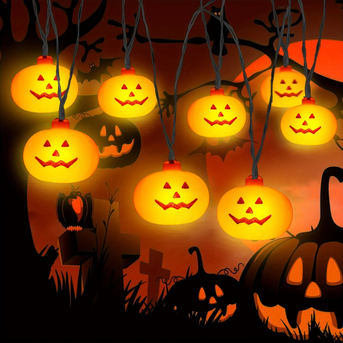 Halloween Pumpkin LED String Lights | Jack-O-Lantern Spooky Decor K's Collection Store