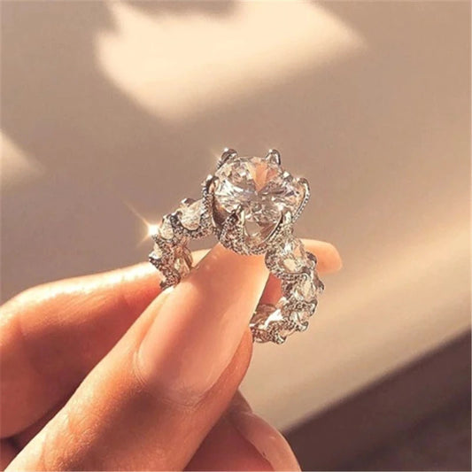 Luxury Shiny Crystal Rings For Women Geometry Silvery Ring Ladies Jewelry Wedding Rings Female Vintage Big Ring Femme Gifts 2022 K's Collection Store