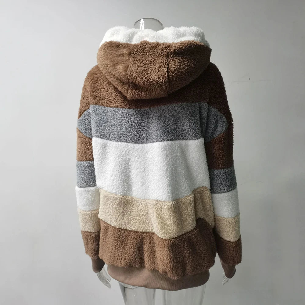 Oversized Jacket for Women Coat 2025 Autumn Winter Warm Plush Pocket Hooded Streetwear Loose Lady Zipper Cashmere Outerwear Coat K's Collection Store
