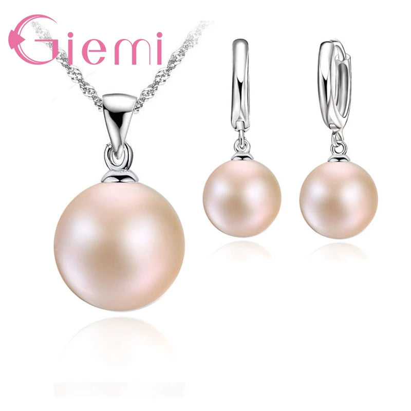 3 Color Option White/Black/Pink Pearl Jewelry Sets Luxury 925 Sterling Silver Necklace Pendant Earrings Set for Women Gift K's Collection Store