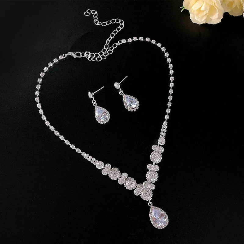 Women's Necklace Earrings Set Zircon Dangle Earrings Set Exquisite Wedding Party Jewelry Set for Anniversary Mother's Day Gift K's Collection Store