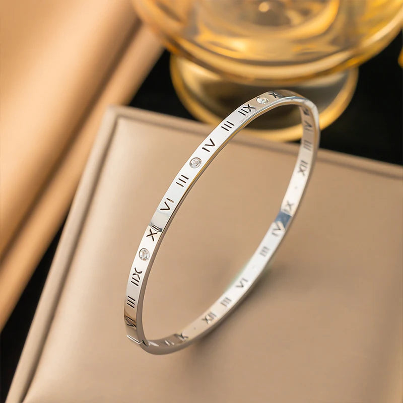 Gold-plated Titanium Steel Waterproof and Rust-proof Exquisite All-match Shiny Zircon Bracelet for Ladies Holiday Jewelry Gift K's Collection Store