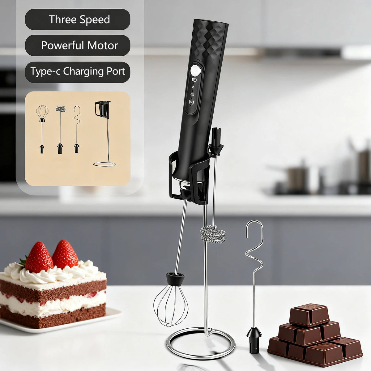 Milk Frother Wand Coffee Frother Handheld Foam Maker For Latte Rechargeable Electric Milk Frother Handheld Drink Mixer Gift Idea K's Collection Store