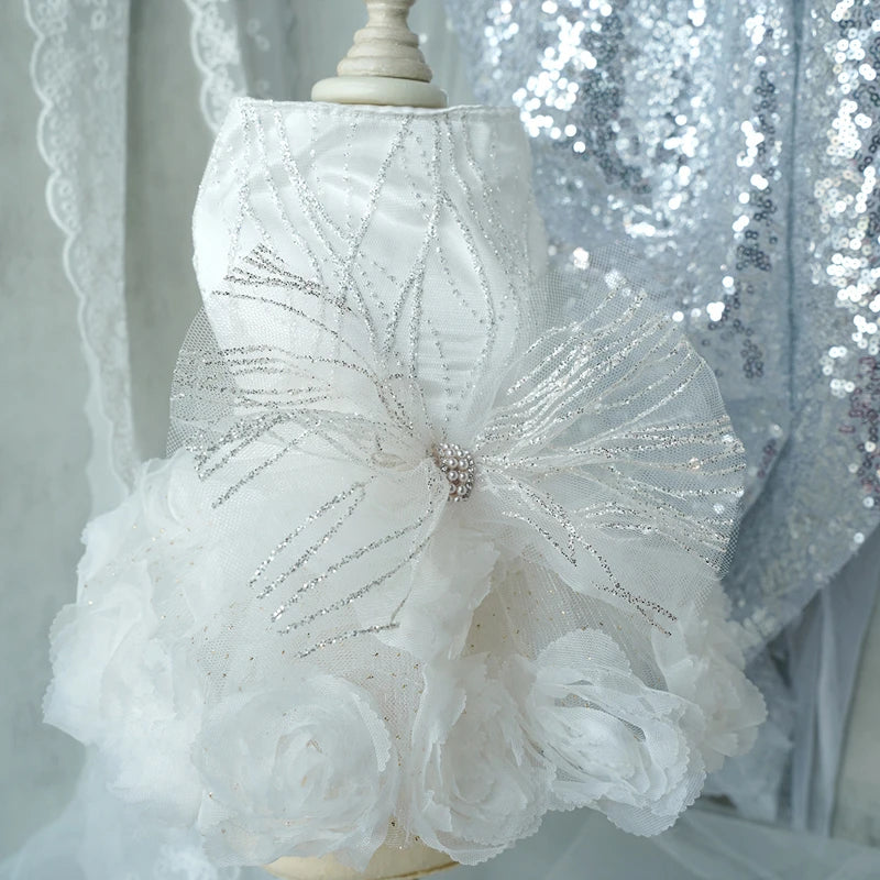 Luxury Designer Puppy Dress for Bride White Pink Girl Dog Wedding Outfit Formal Costume with Lace Rose Flower Small Dog Clothing K's Collection Store