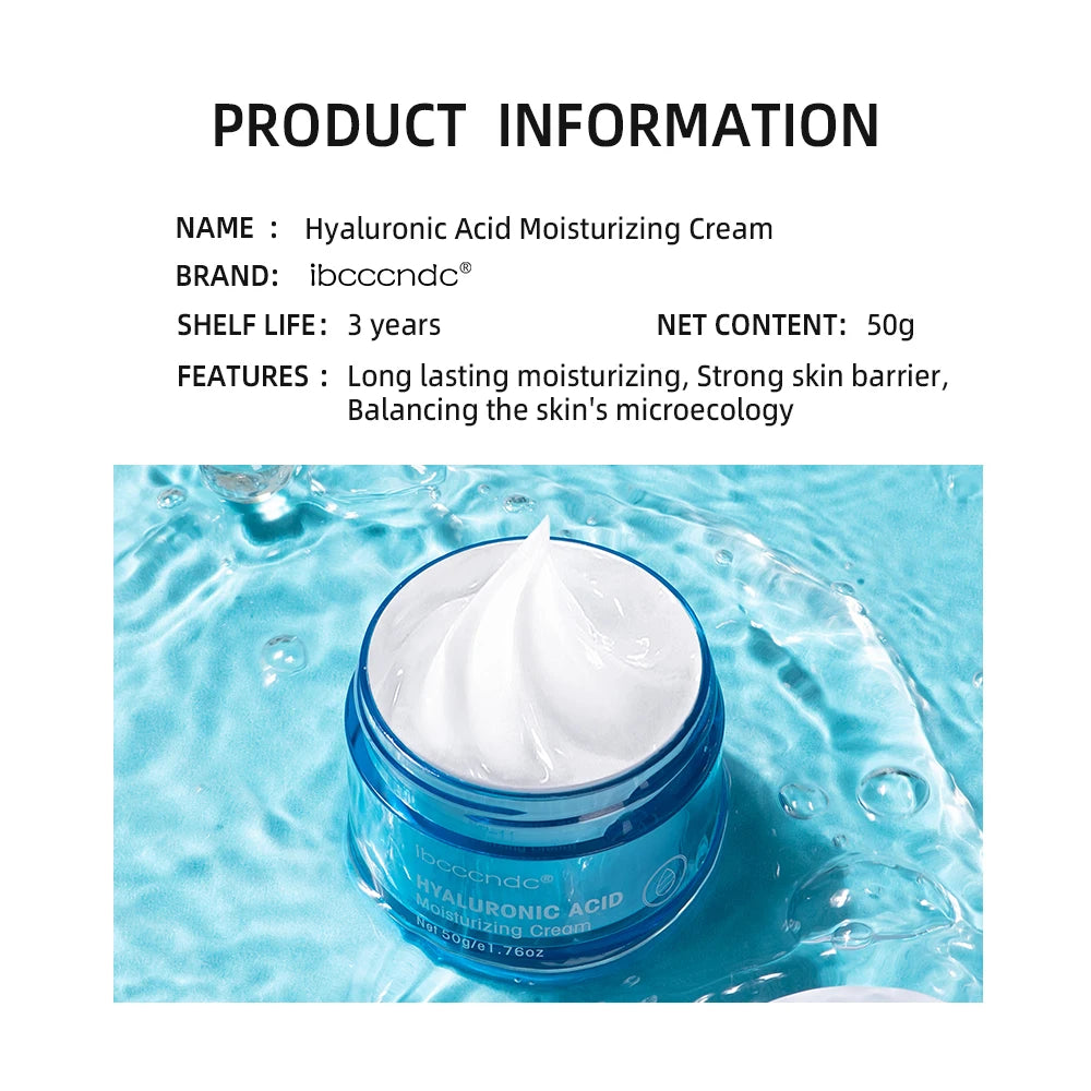Blue moisturizing cream jar with white cream on open lid