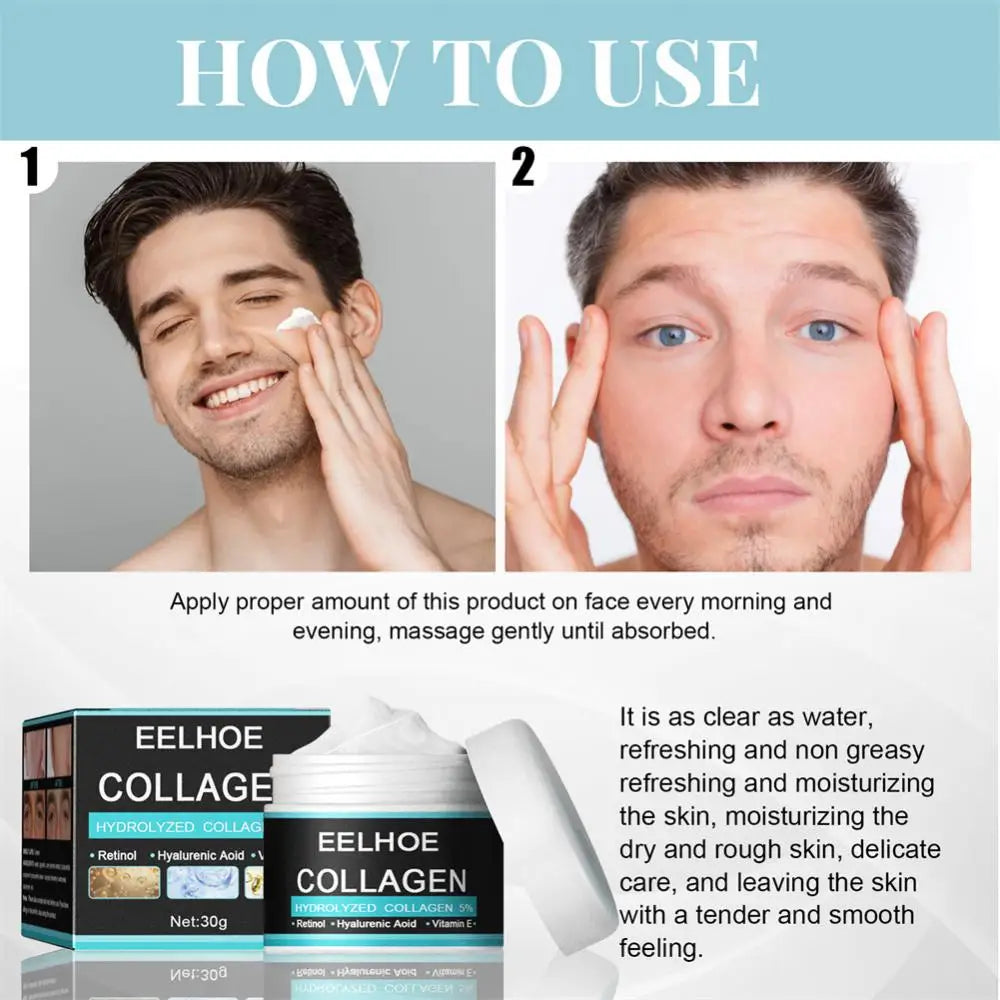 Collagen face cream jar and box with how-to-use application steps