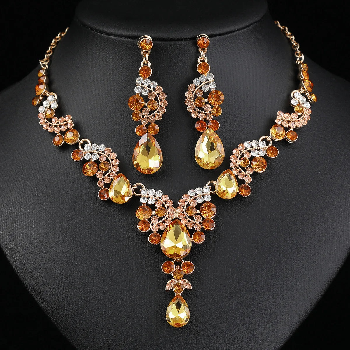 2pcs/set Jewelry Sets Women Blue Elegant Waterdrop Rhinestone Pendant Necklace stud Earrings Wedding Dress Bridal Jewelry Set K's Collection Store