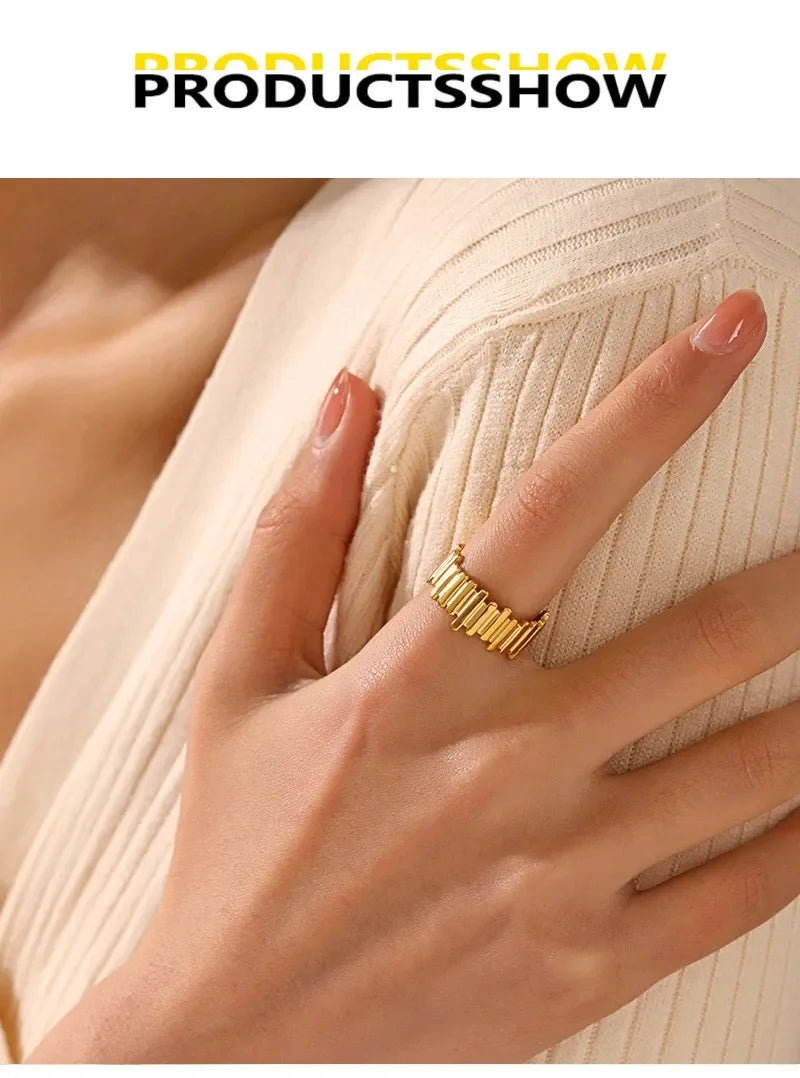 New Trendy Stainless Steel Geometric Rings for Women Gold Color Minimalist Adjustable Finger Rings Wedding Party Jewelry Gifts K's Collection Store