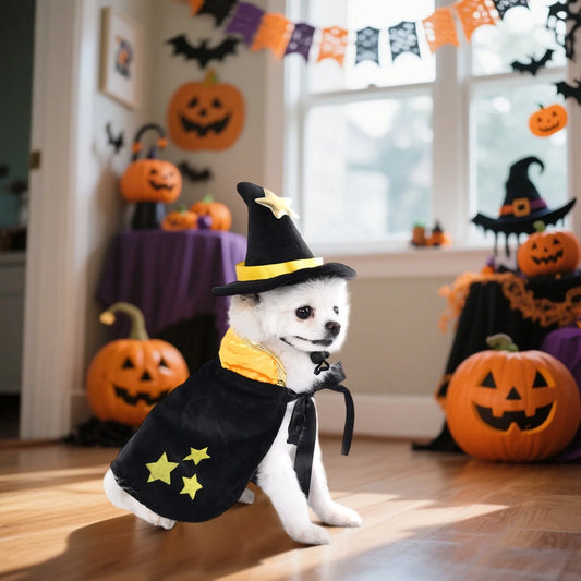 Halloween Dog Cosplay Costumes Funny Pet Clothes Adjustable Dogs Cos Cape Sets with Hat Party Novelty Dress Up Accessories K's Collection Store