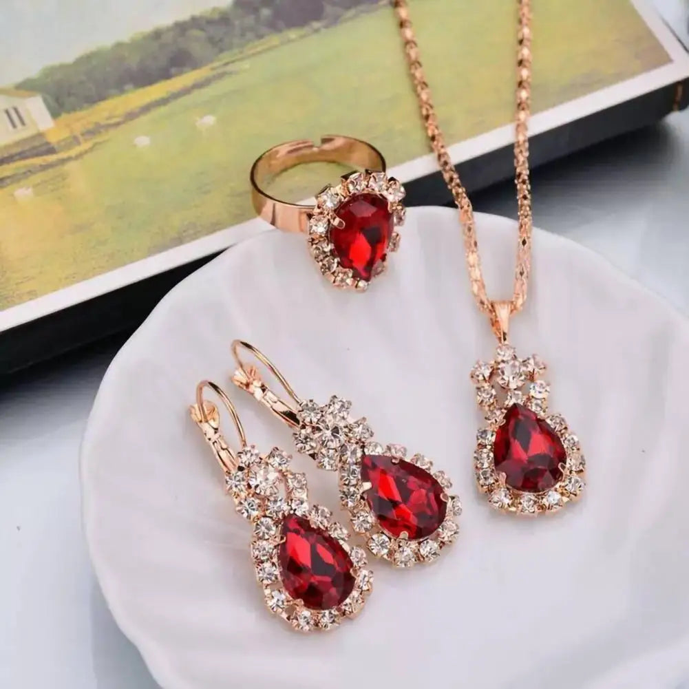 3Pcs/Set Luxury Wedding Jewelry Set  Smooth Alloy Necklace Earrings Ring Set  Shiny Bridal Earrings Necklace Ring Set K's Collection Store