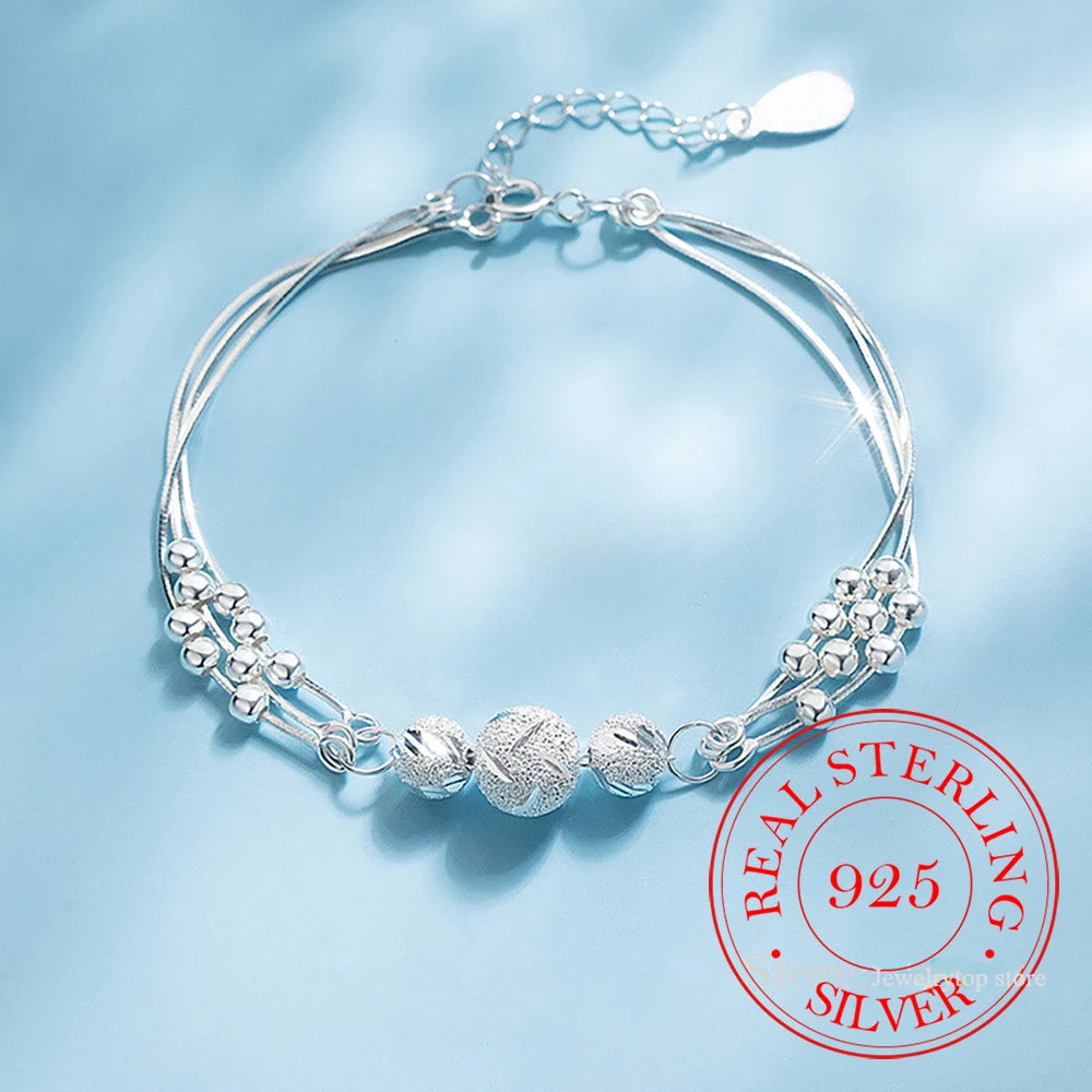 Fine 925 Sterling Silver Bead Charm Bracelet For Women Girls Lady cute Wedding Party Bohemian Fashion Jewelry Gift noble y2k K's Collection Store