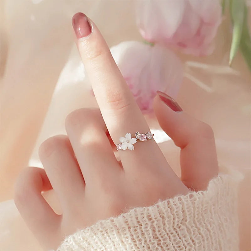 Luxury Zircon Flower Opening Rings for Women Cubic Zirconia Rose Cherry Blossom Tulip Adjustable Finger Ring Wedding Jewelry K's Collection Store