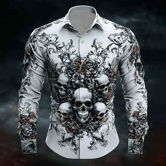 Men's Halloween Skull Button-Up Shirt | Dark Gothic Long Sleeve Top K's Collection Store