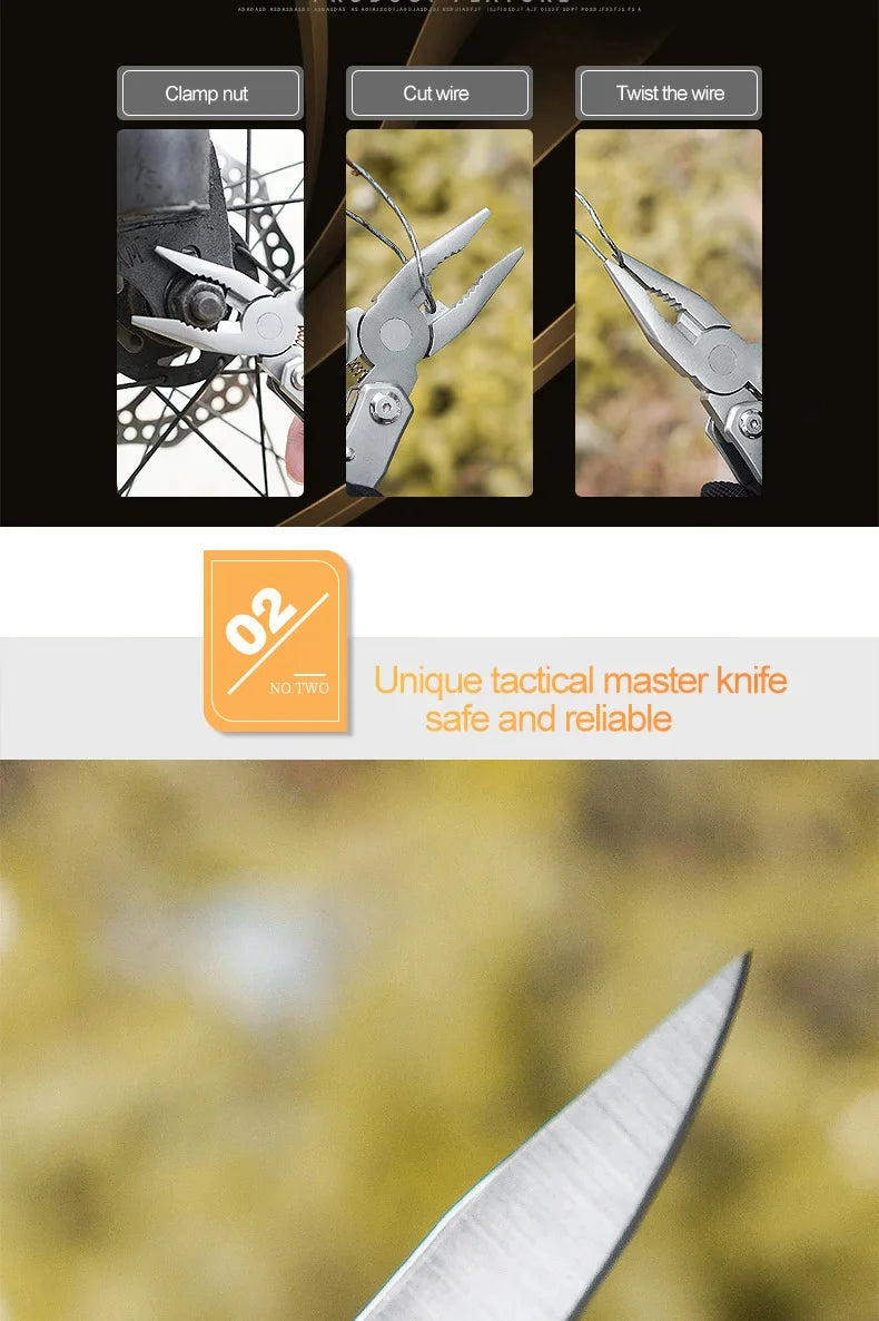 Small folding multi-tool with blade tip and tool attachments for cutting and twisting, silver