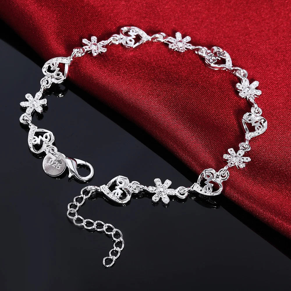 Hot Charm Women luxury Jewelry 925 Sterling Silver Flowers LOVE heart Chain Bracelets Fashion Wedding Party Christmas Gifts K's Collection Store
