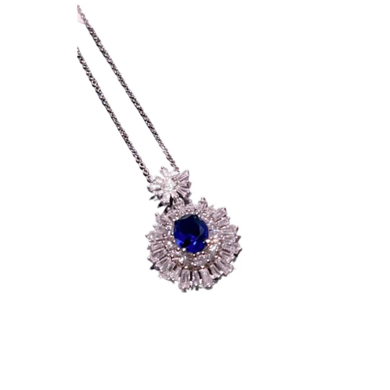 High-quality fashion Blue jewelry sets silver 925 full diamonds luxuriy elegant flower sapphire earrings for women necklace ring K's Collection Store