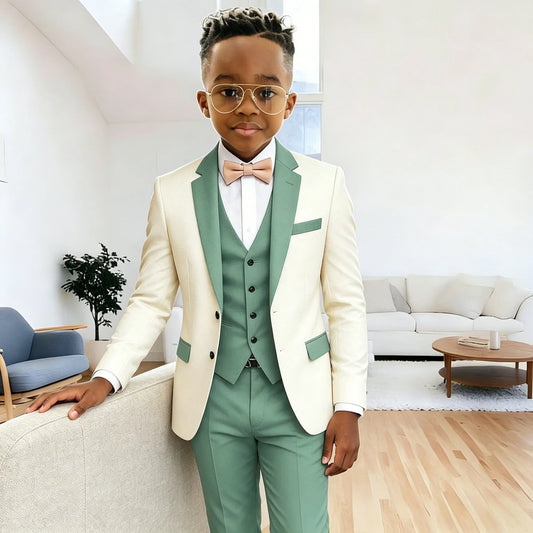 Boys Suits Jacket Vest Pants 3 Piece Set Formal Wedding Tuxedo Fashion Clothes for Kids Notched Lapel Blazer Child Clothes K's Collection Store