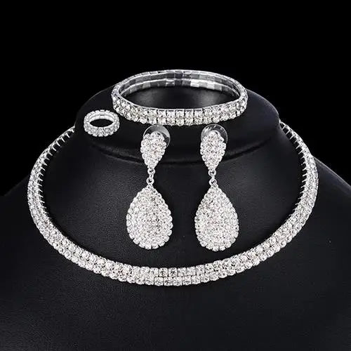 Wedding Bridal Jewelry Set String of Pearls Prom Silver Color Crystal Bracelet Necklace Earrings for Women jewellery sets K's Collection Store