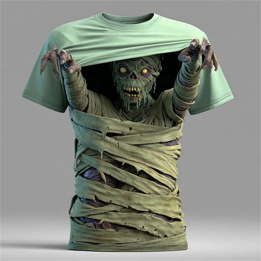 New Mens Halloween T-shirt with 3D Mummy Printed Pattern Short Sleeve T-shirt Suitable for Casual Wear As A Festive Theme Outfit K's Collection Store