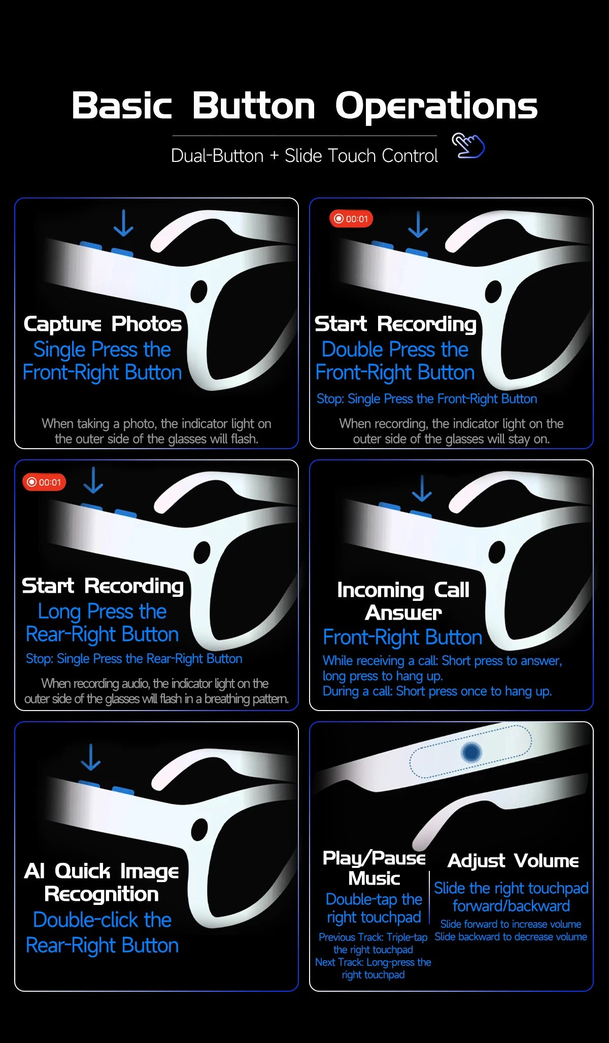 2026 New 8MP Ultra-Wide HD Camera Smart Glasses Video Record 4GB AI Photo Recognition BT Call Translation Voice Smart Glasses K's Collection Store