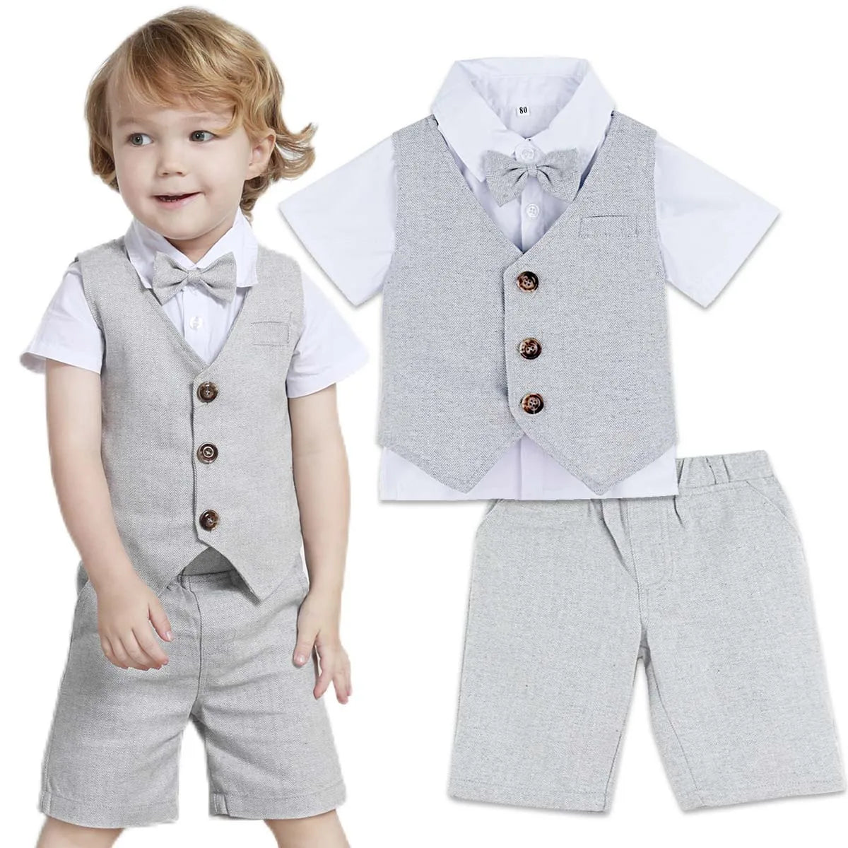 Baby Boy Clothes Toddler Wedding Suit Set Kids Birthday Party Outfit Gemtleman Formal Short Sleeve Cotton Clothing Set 3PCS K's Collection Store