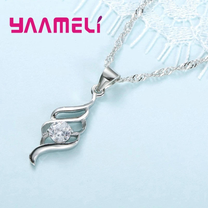 Jewelry Sets For Women Charms 925 Sterling Silver Color Pendant Necklace Hoop Earring Fashion Classic Collares Wedding Gift K's Collection Store