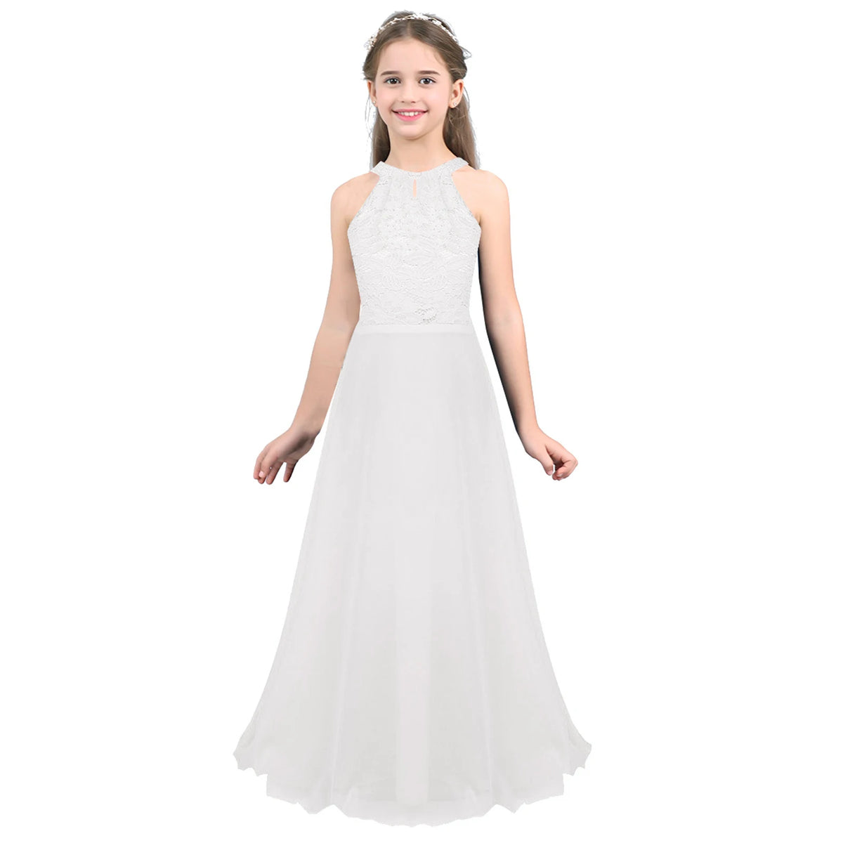 Kids Chiffon Floral Lace Cutout Back Flower Girl Dress Childs Girls Children Wedding Birthday Party Clothes K's Collection Store