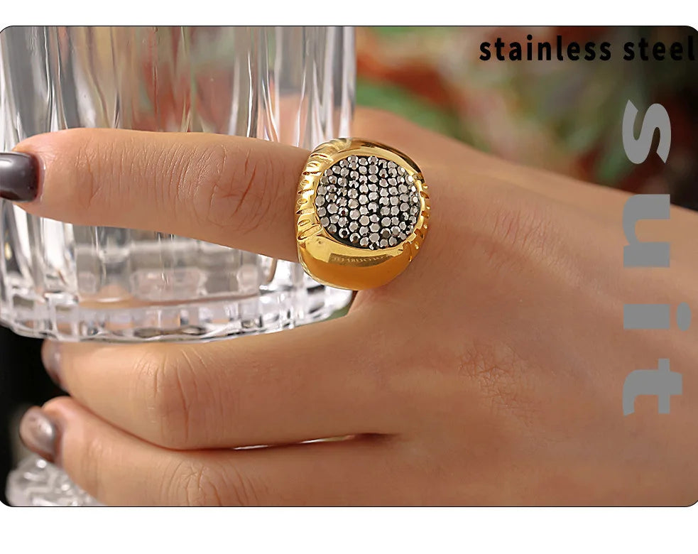 Luxury Shiny Rhinestones Beautiful Rings for Women Gold Plated Waterproof Stainless Steel Ring Exaggerate Finger Jewelry Gift K's Collection Store