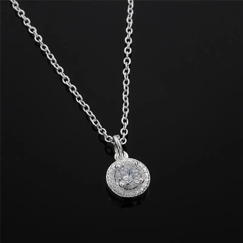 4pcs Jewelry Set Necklace Ring Earrings Female Models Light Luxury Style Brass With Zirconia Bright Silver Plated Jewelry K's Collection Store