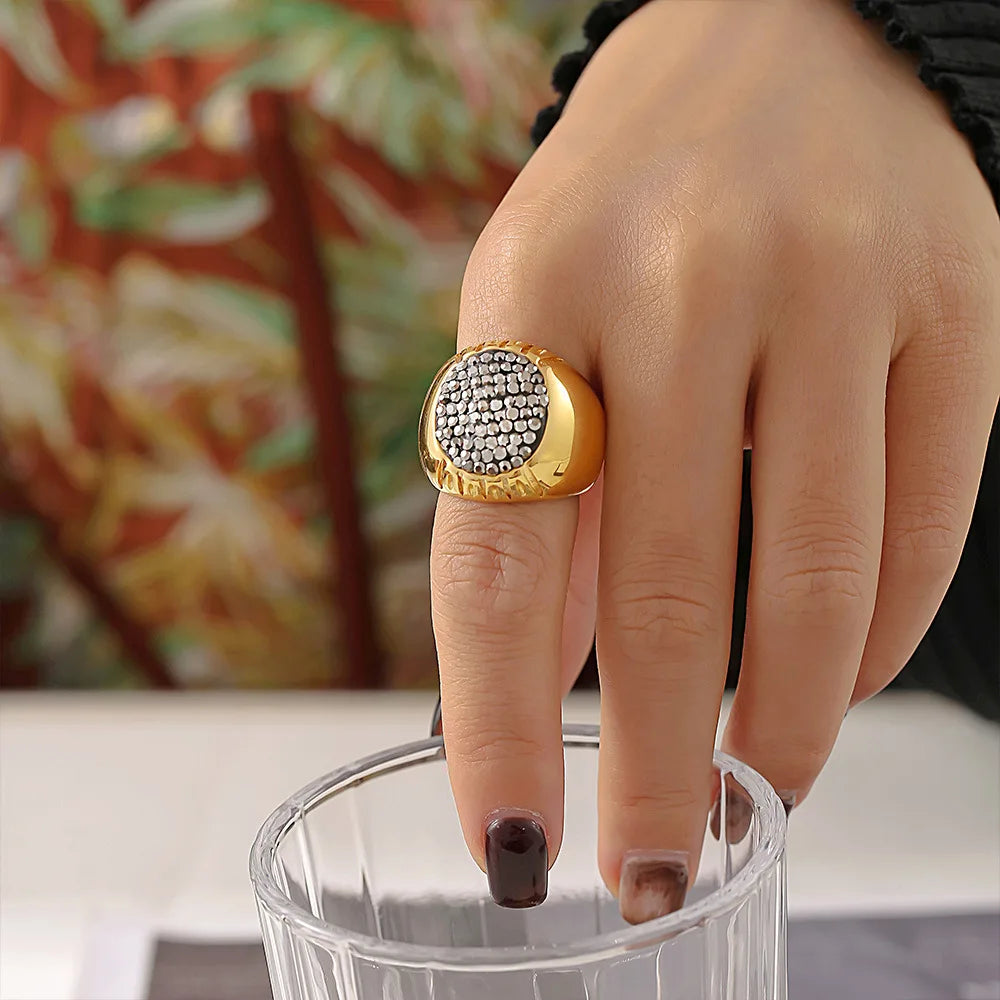 Luxury Shiny Rhinestones Beautiful Rings for Women Gold Plated Waterproof Stainless Steel Ring Exaggerate Finger Jewelry Gift K's Collection Store