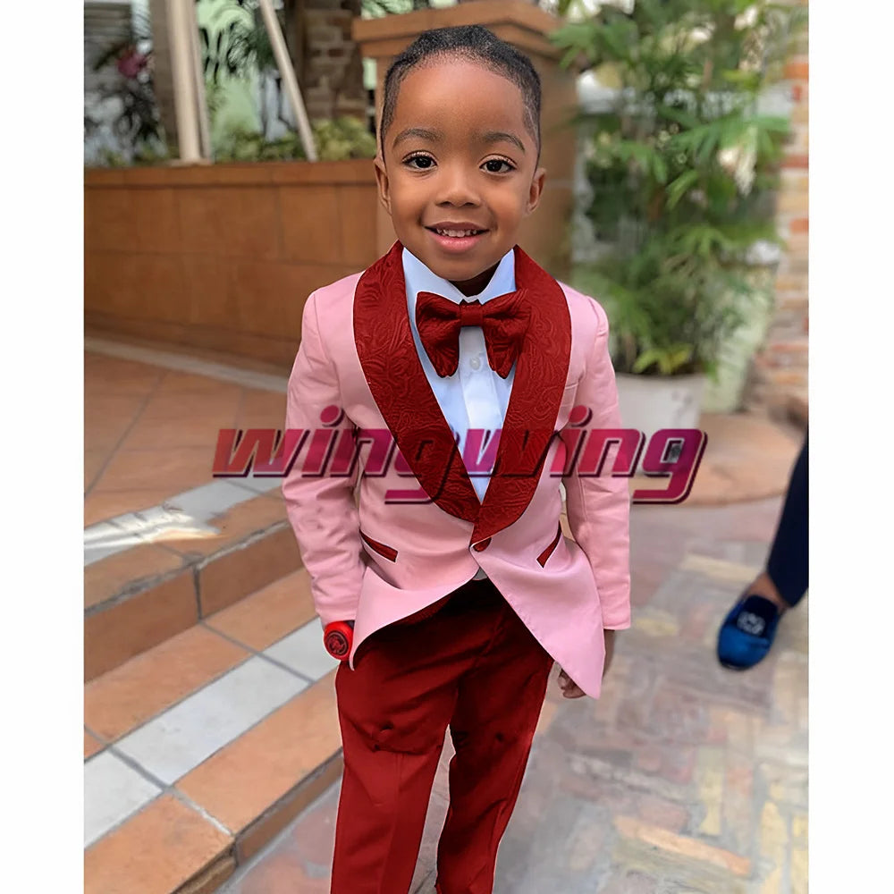 Suit for Boys Wedding Jacket Pants Bow Tie Set of 2 Shawl Collar Floral Blazer Fashion Kids Clothes 2-16 Years K's Collection Store