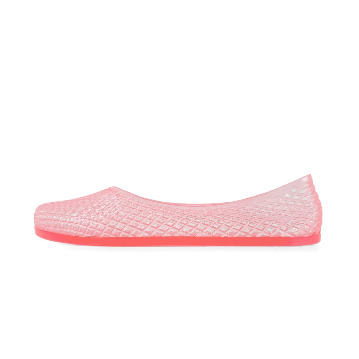 Pink jelly slip-on flat with textured grid upper and rounded toe
