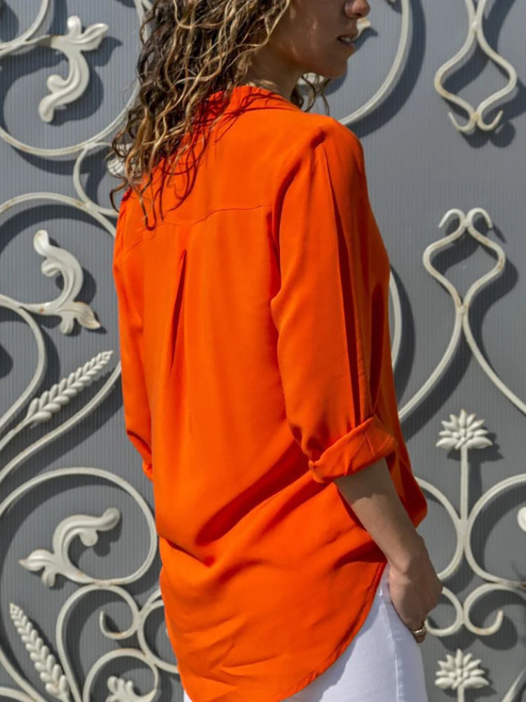 Women Casual Long Sleeve Chiffon Blouse Elegant Lapel Loose Shirt Spring Summer Solid Office Lady Tunics Streetwear Oversize Top K's Collection Store