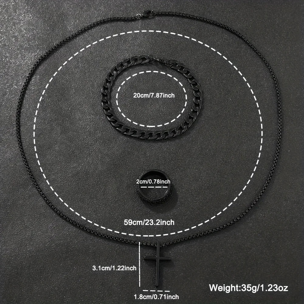 Men's Black Minimalist Quartz Watch Set with Link Necklace & Ring K's Collection Store