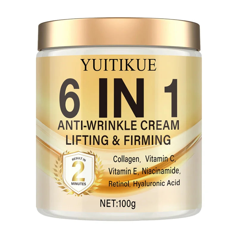 6 in 1 anti-wrinkle cream jar with gold lid, YUITIKUE, net wt 100g
