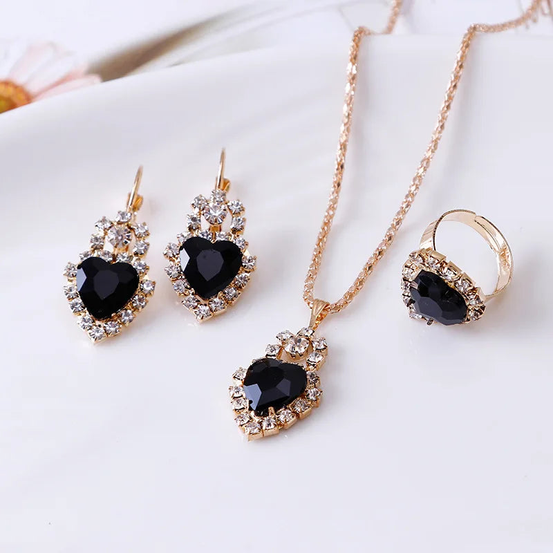 Jewelry Sets Women Wedding Jewelry Set for Brides Gold-Color Zirconia Earring Pendant Necklace Ring Sets K's Collection Store