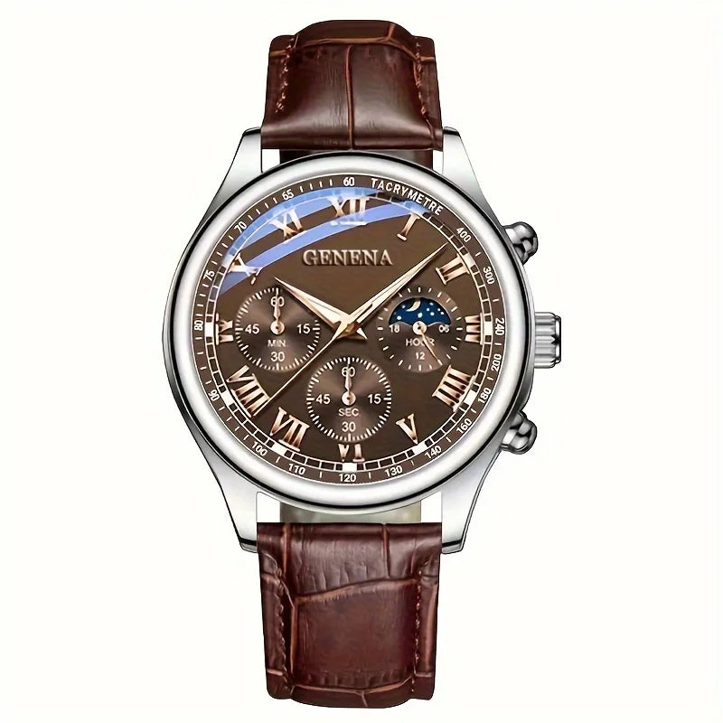 GENEVA High Quality Men's Luxury Belt Fashion Quartz Watch Men Round Business Student Sport Waterproof Glow Clock K's Collection Store