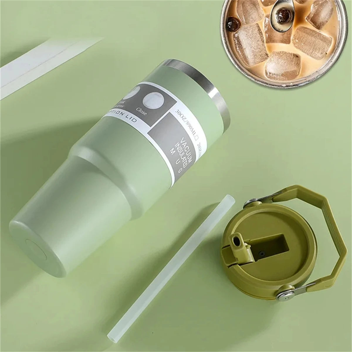 1pc Vacuum Tumbler with Lid Stainless Steel Portable Water Bottle with Dazzling Handle Insulated Tumbler Tote Handle 20/30OZ K's Collection Store