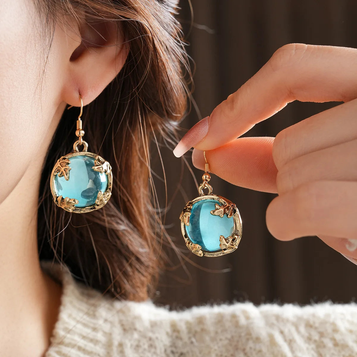 Vintage Fashion Wedding Jewelry Sets for Women Light Luxury Round Resin Necklace Versatile High-end Earring Bracelet K's Collection Store