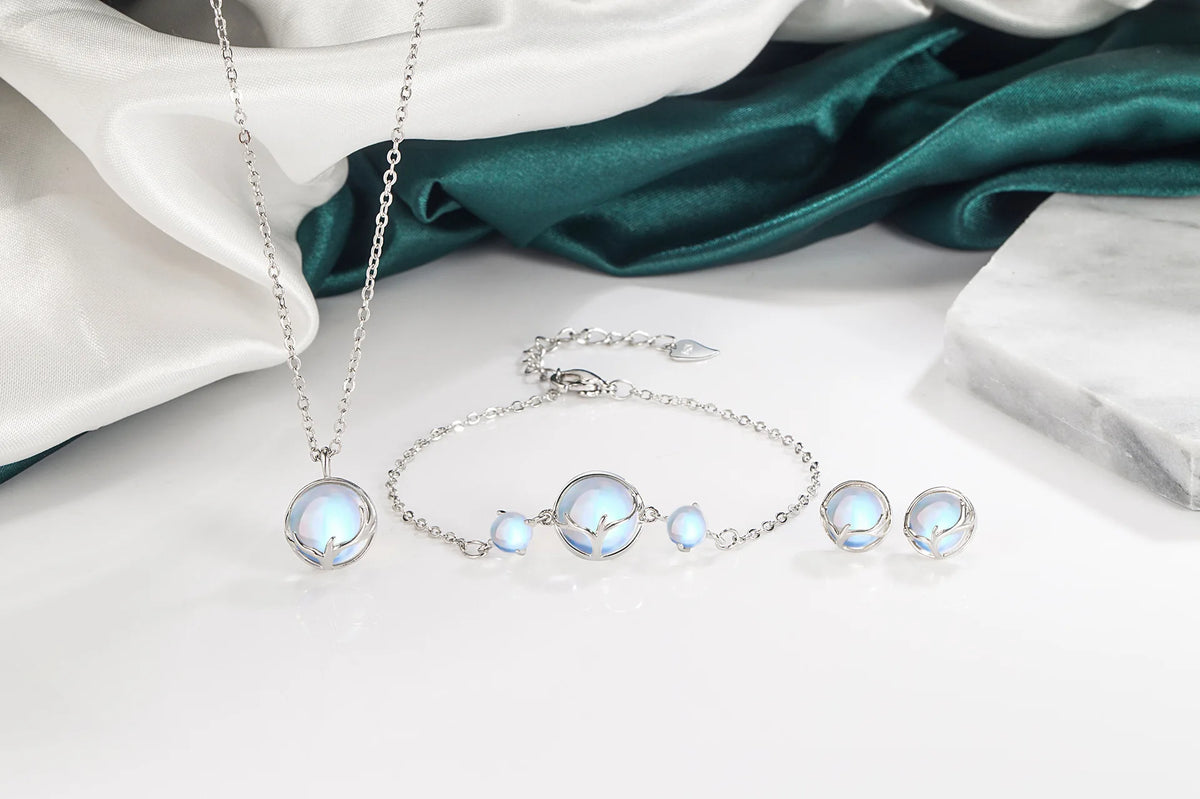 925 Sterling Silver Elegant Women's Jewelry  Sets Round Antler Crystal Earrings Bracelets Necklace Elegant Argent 925 K's Collection Store