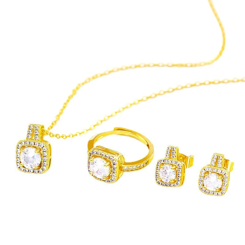 4pcs Elegant Vintage Jewelry Set for Women Luxurious Zircon Inlay Necklace Shiny Crystal Choker Bridal Wedding Earrings Party K's Collection Store