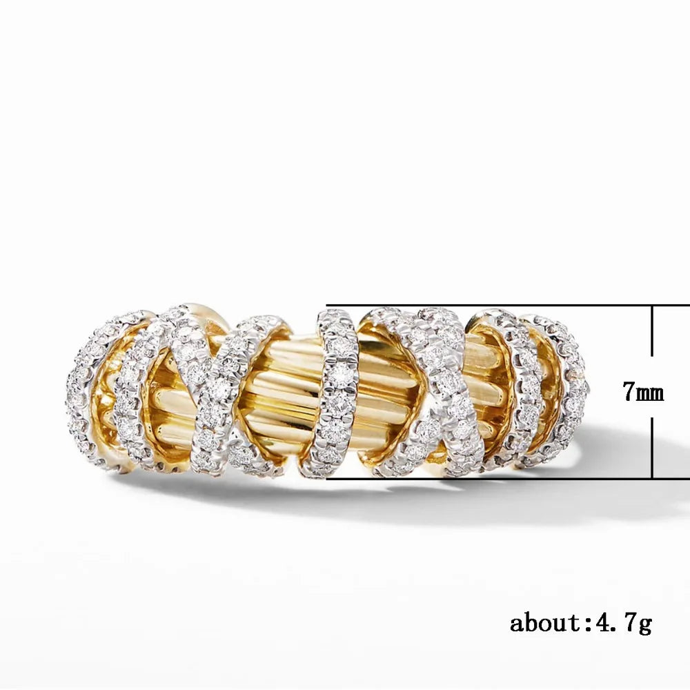Fashion Simple Shining Micro Inlay Zircon Gold Color Geometric Multi-layer Line Rings for Women Exquisite Luxury Finger Jewelry K's Collection Store