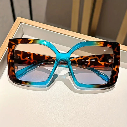 2025 Oversized Square Fashion Sunglasses with Gradient Lenses - Chic Tortoiseshell & Leopard Print Frames Anti-Glare PC Material K's Collection Store