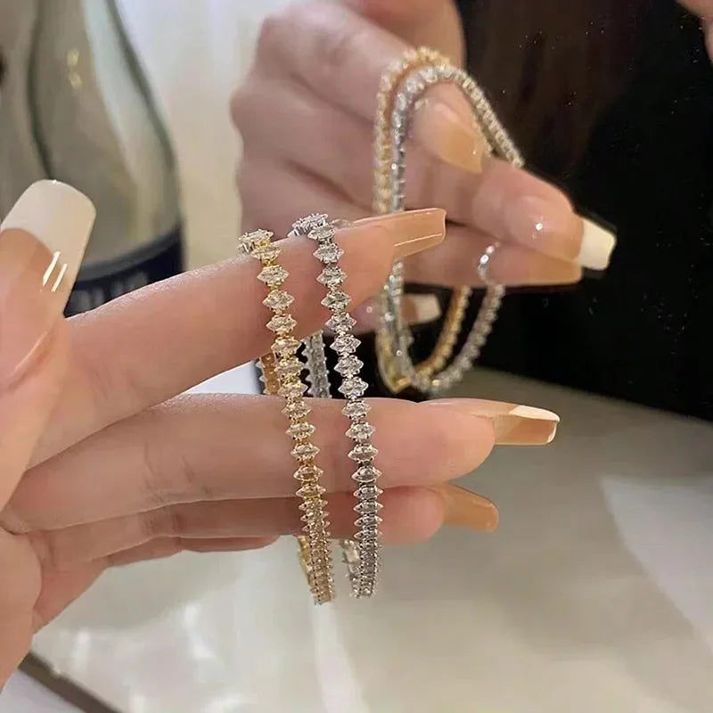 Luxury Roman Crystal Geometric Chain Bracelets for Women Trendy Goth Full Rhinestone Marquise Charm Bracelet Wed Jewelry Gift K's Collection Store