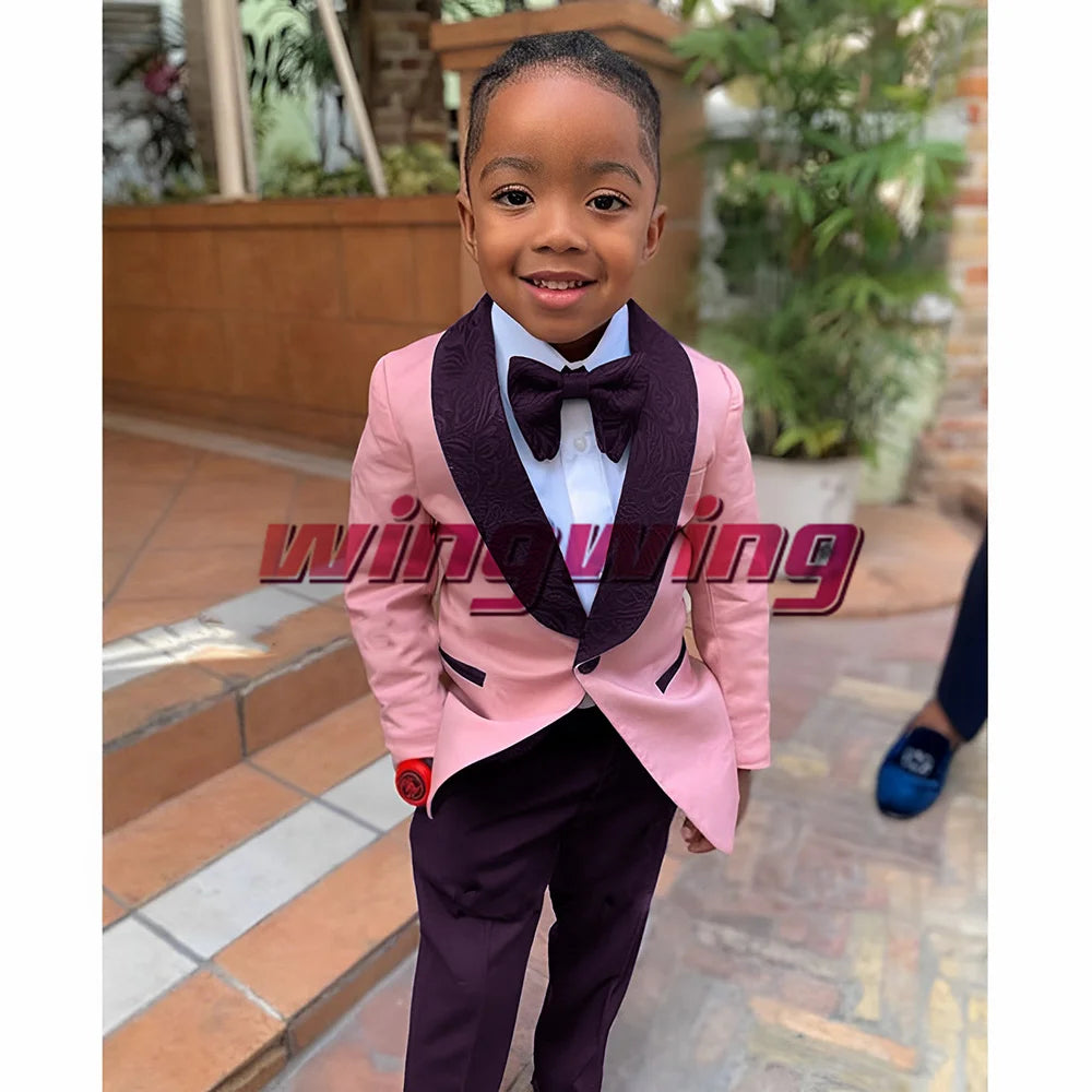 Suit for Boys Wedding Jacket Pants Bow Tie Set of 2 Shawl Collar Floral Blazer Fashion Kids Clothes 2-16 Years K's Collection Store