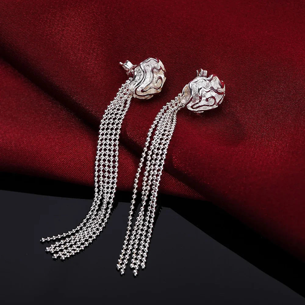 Charm women 925 sterling Silver Jewelry set fine rose flower bangle Bracelets rings necklaces earring stud Party gifts K's Collection Store
