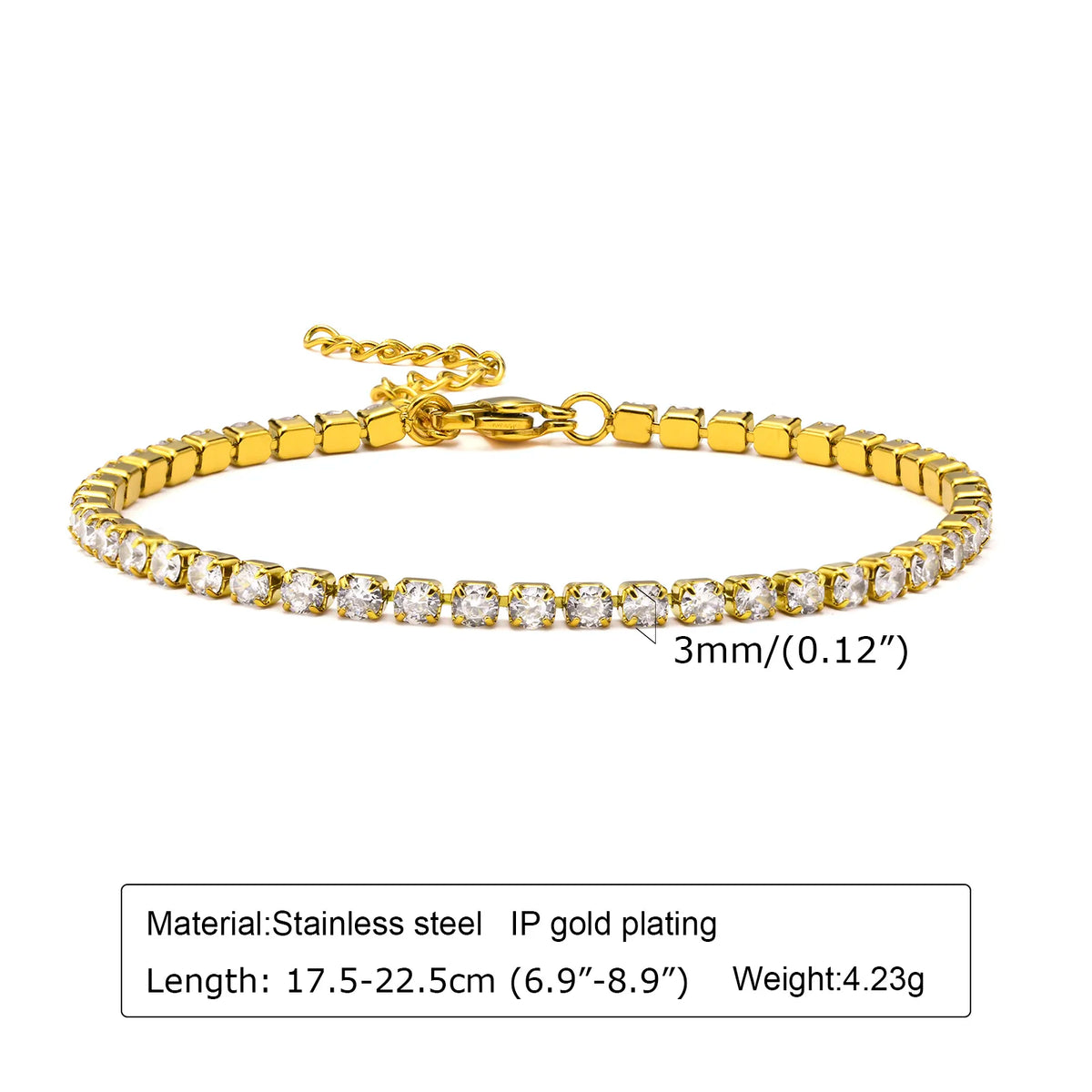 Classic Charm Tennis Bracelet for Women, AAA Zircon Stainless Steel Chain Bracelet, Wedding Birthday Party Jewelry Waterproof K's Collection Store