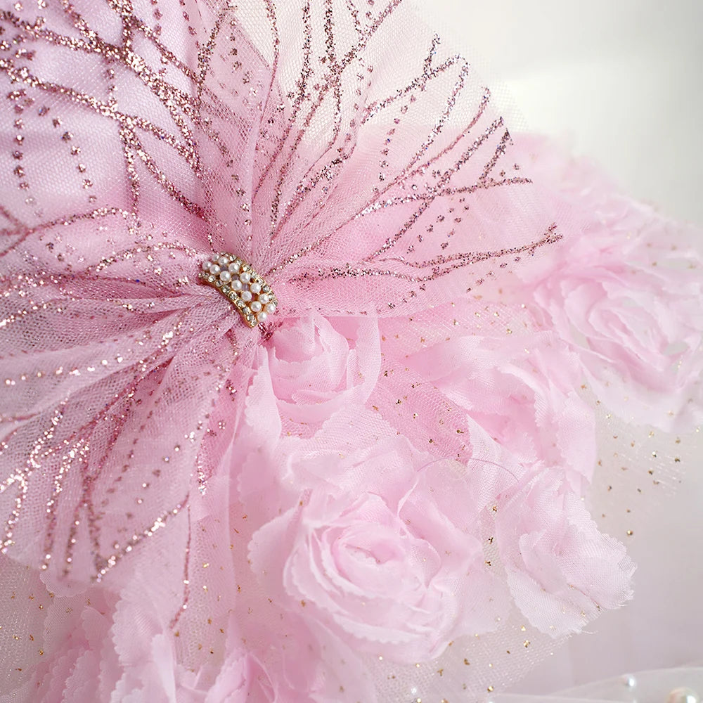 Luxury Designer Puppy Dress for Bride White Pink Girl Dog Wedding Outfit Formal Costume with Lace Rose Flower Small Dog Clothing K's Collection Store